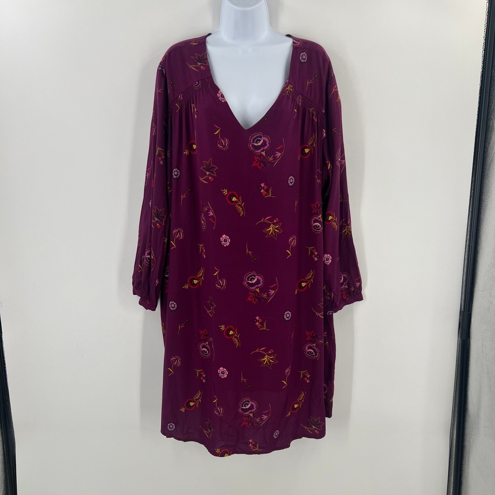 Old Navy NWT XXL Floral V-Neck Shift Dress Long‎ Sleeve Plum Lavender Print
